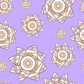 Violet seamless floral background with patchwork narcissuses