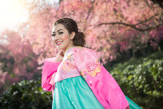 Hanbok: the traditional Korean dress and beautiful Asian girl