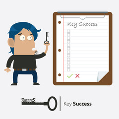 Businessman and Key of Success, Clipboard , Vector