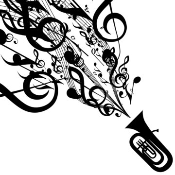 Vector Silhouette of Tuba with Musical Symbols