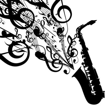 Vector Silhouette of Saxophone with Musical Symbols