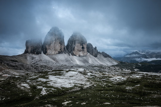 Tre Cime at cloudy evening