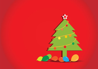 Obraz premium Christmas tree with balloons on red