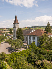 Fototapeta na wymiar Murten, Altstadt, historische Kirche, Sommer, Schweiz