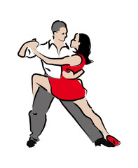 Man and woman dancing tango. stylized illustration