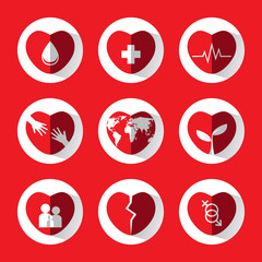 Red heart icon set with idea and concept.vector.