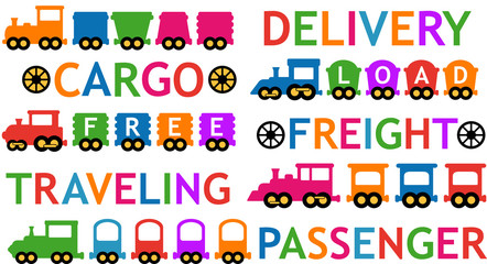 set colorful isolated toy trains © kelttt