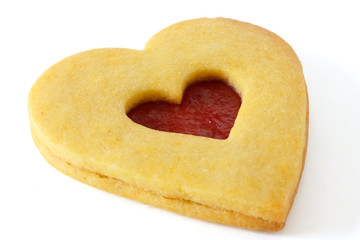 Heart shaped rich butter biscuits with jam center.