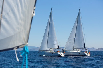 Fototapeta premium Boats in sailing regatta. Luxury yachts.