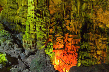 Stalagmites in the Psychro Cave or Cave of Zeus. Crete.
