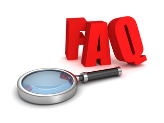  FAQ red letters with magnifier glass