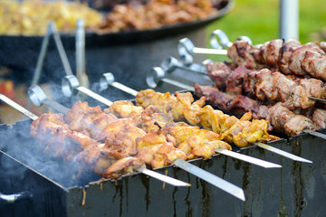 grill chicken and pork
