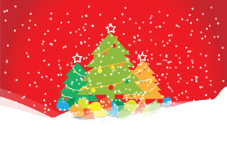 Fototapeta na wymiar Christmas tree with balloons on red background