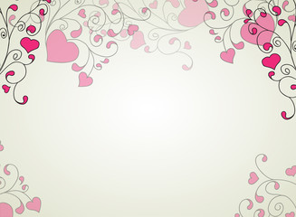 Hearts and swirls on on a light background