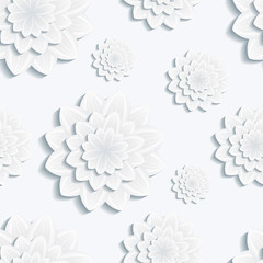 Seamless pattern with grey 3d flower chrysanthemum