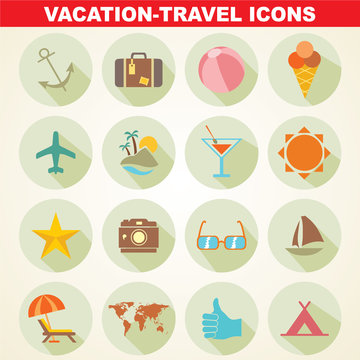 Travel and vacation flat icons collection