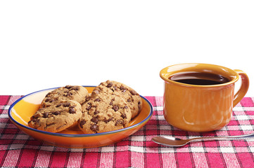 Chocolate cookies and cup of coffee