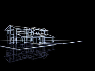 3D abstract cottage. Concept - modern architecture.