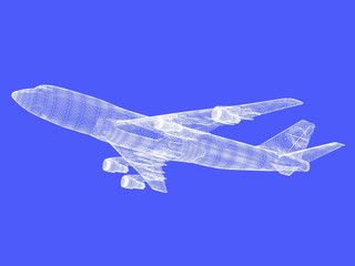 Fototapeta na wymiar model of jet airplane on blue background