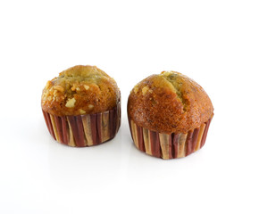 Banana cup cake isolated on white Background.