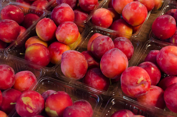 Fresh Organic Peaches in boxes