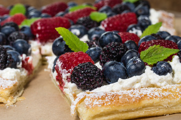 Berry tart cut into squares