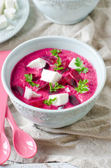 Beet cream soup with feta