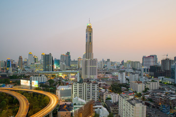 Bangkok Cityscape at twilight with main traffic