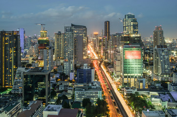 Bangkok Cityscape at twilight with main traffic