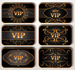 Set of gold VIP cards with floral pattern