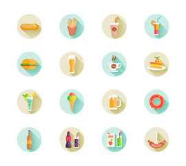 Set of fast food icons on web buttons