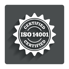 ISO 14001 certified sign. Certification stamp.