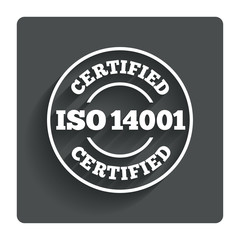 ISO 14001 certified sign. Certification stamp.