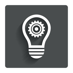 Light lamp sign icon. Bulb with gear symbol.