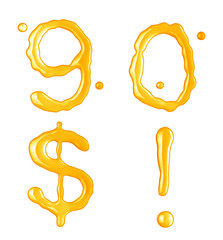 Juice drops font on white background