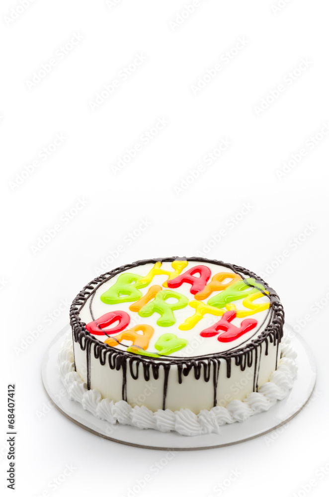 Poster Happy birthday cake isolated on white