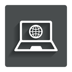 Laptop sign icon. Notebook pc with globe symbol