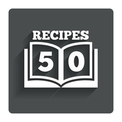 Cookbook sign icon. 50 Recipes book symbol.