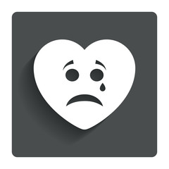 Sad heart face with tear icon. Crying symbol.