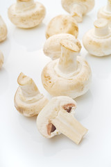 Fototapeta na wymiar Fresh edible Portabello Mushroom Champignon over white backgroun