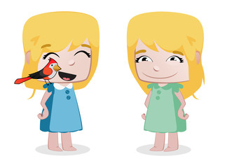 Two little girls holding a bird