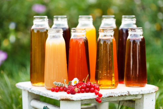 different bottles of juice