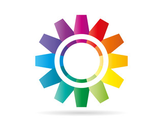 Colorful rainbow pieces forming a circle gear pattern