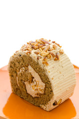 Roll coffee cake isolated on white background