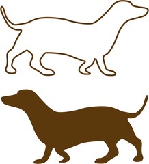 Illustration of Sketched Dachshund brown silhouette isolated on