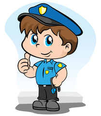 Child with police uniform holding a whistle