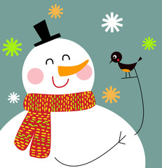 Snowman and bird