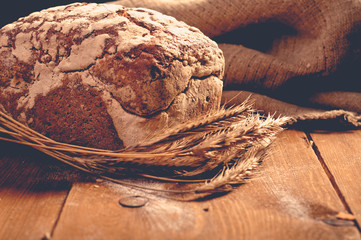 bread on wooden boards, touch-up in retro style