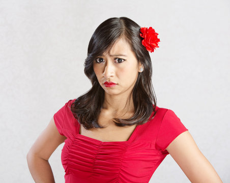 Annoyed Female in Red