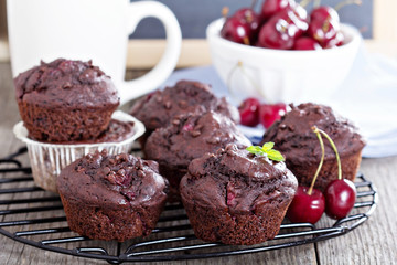 Chocolate muffins with cherry